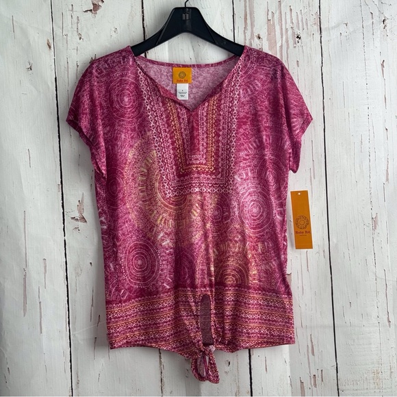 Ruby Rd. Bohemian Style Blouse Fuchsia,Pink and yellow Patterned Small - Picture 1 of 5
